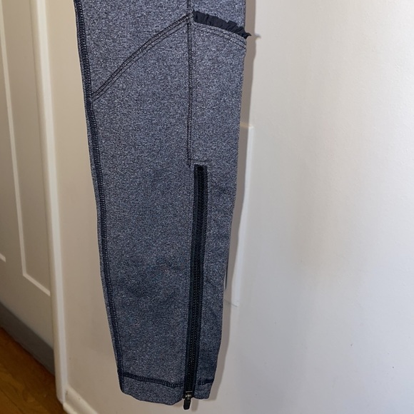 Lululemon Mid Rise Cycle Leggings | Gray & Black | Zipper & Ruffle Detail - Picture 2 of 5